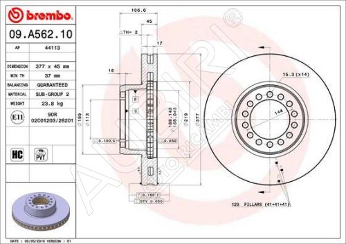 Disques de frein Iveco EuroCargo depuis 2015 150/160E avant, 376mm