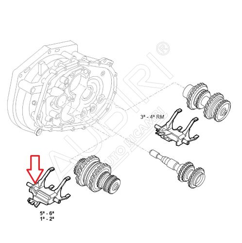 Fourchette changement de vitesse Fiat Ducato de 2021 2.2D, Doblo 2010-22 1.4i/1.6/2.0D pour 1-2/5-6. vitesse