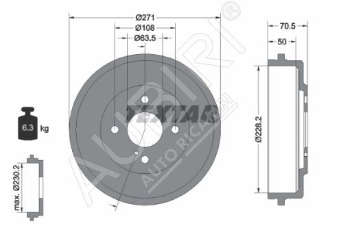 Tambour de frein Ford Transit Courier depuis 2014 arrière, 228.2 mm